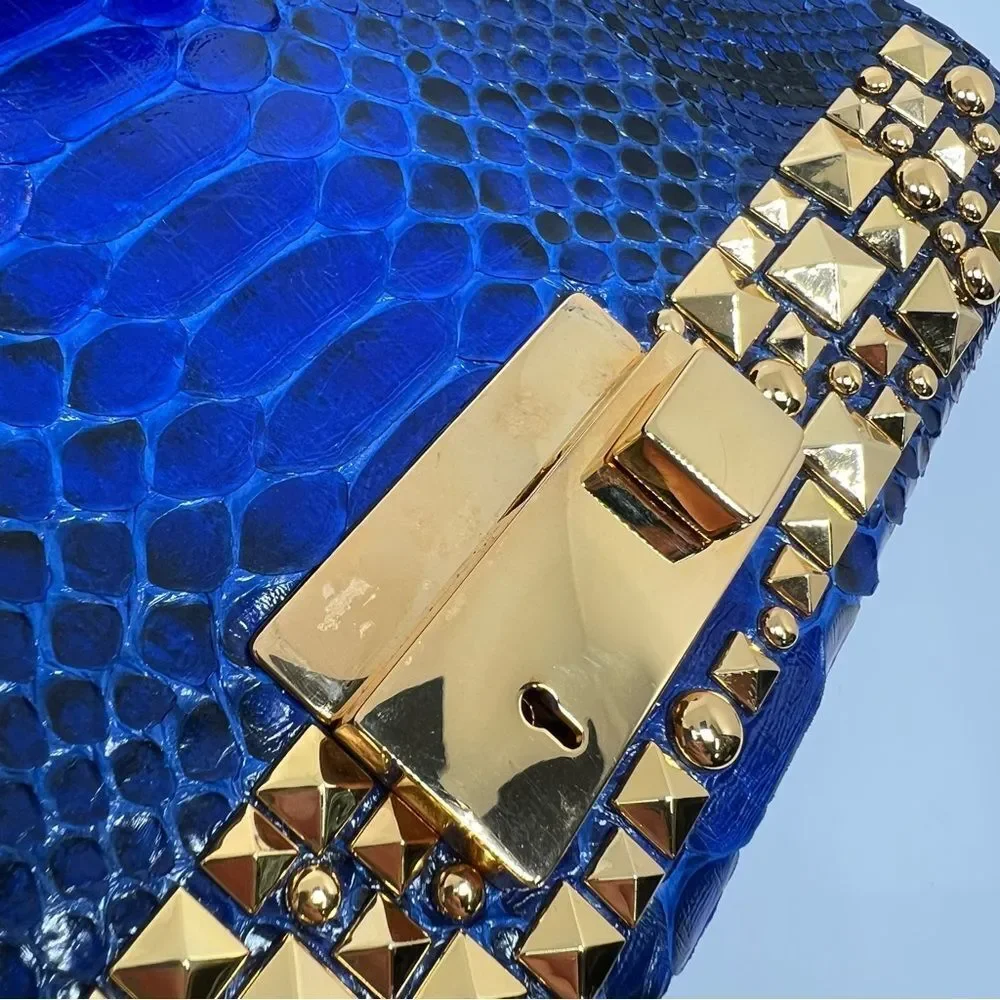 Michael Kors Python Studded Gia Clutch Bah Blue and Gold